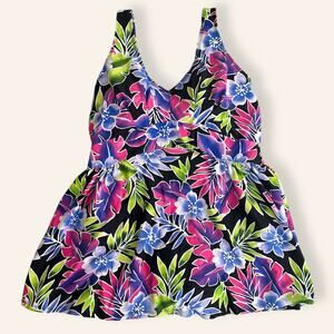 Pink and Blue Floral Modest Swim Dress Size 14